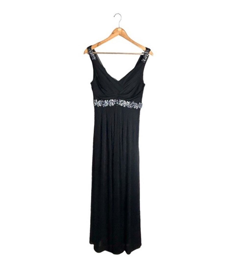 Cachet Gown Black Size 8 Rhinestones Waist Shoulders Elegant Evening Formal